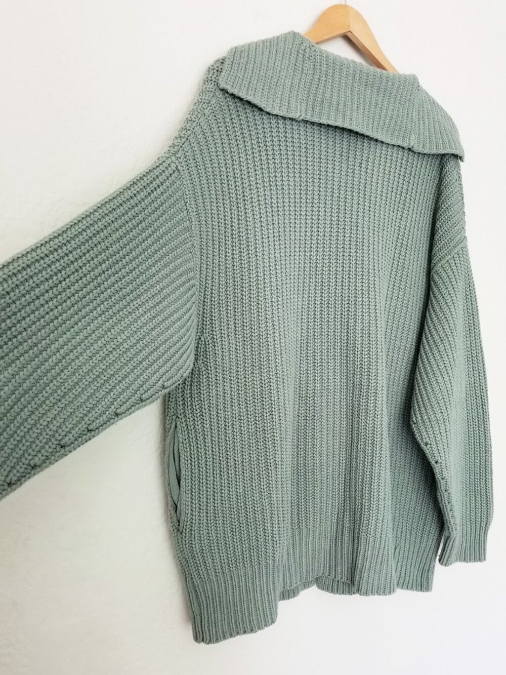 Free People Swim Too Deep Oversized Cardi Longline Cardigan M Seafoam Green $158 - Picture 14 of 16